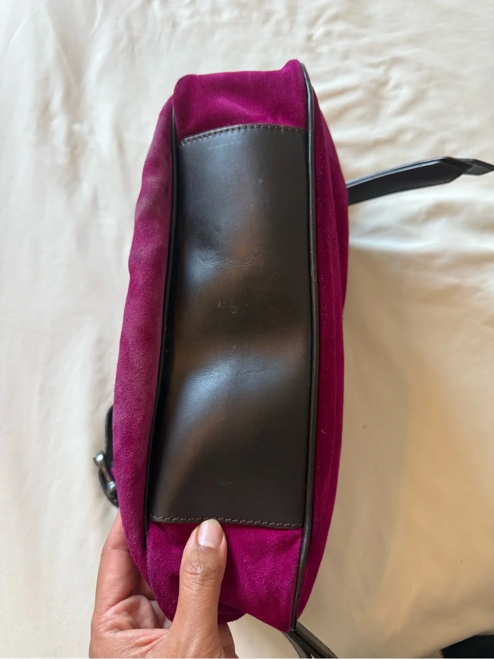 BURBERRY | Vintage Fuchsia Suede and Leather Hobo Shoulder Bag